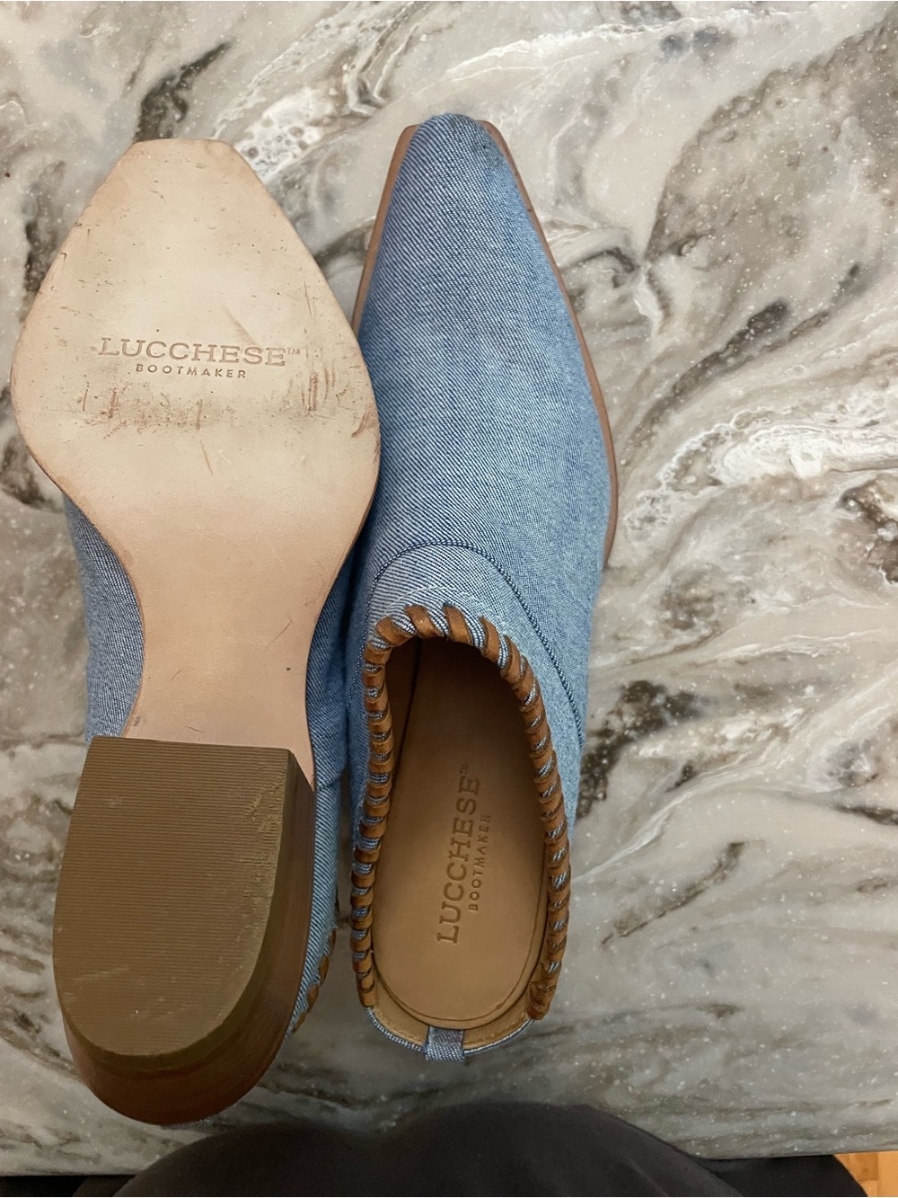 Lucchese Denim-Style Slip-On Loafers with Braided Trim - Picture 3 of 3